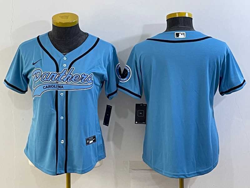 Womens Carolina Panthers Blank Blue With Patch Cool Base Stitched Baseball Jersey->women nfl jersey->Women Jersey